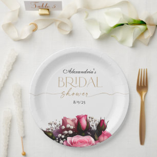 Blush Rose Bouquet & Baby's Atem Brautparty Pappteller