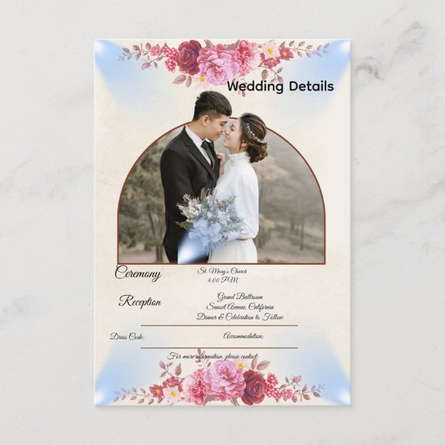 Blush Rose Church Wedding Enclosure Card Begleitkarte (Vorderseite)