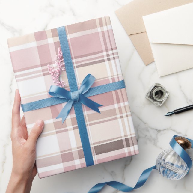 Blush Rose Creme Brown Streifen Geburtstag Geschenkpapier (Schenken)