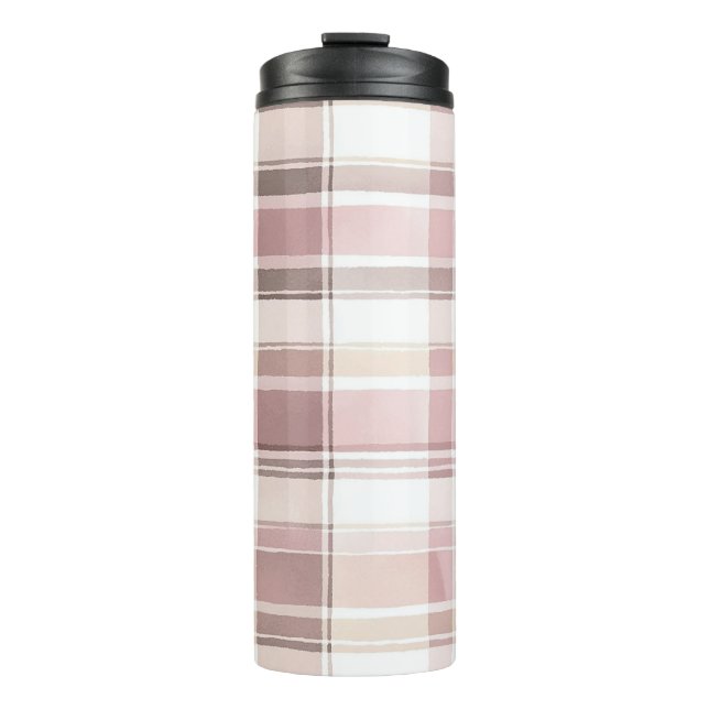 Blush Rose Creme Brown Streifen Weihnachten Thermosbecher (Vorderseite)