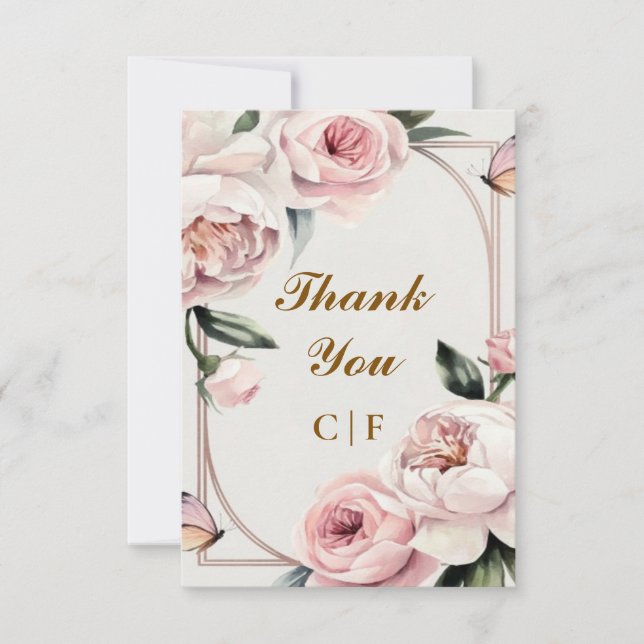 Blush Rose Custom Wedding Danke Card (Vorderseite)