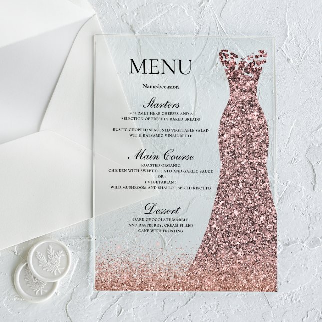 Blush Rose Dress Birthday Party Bridal Shower Menu Acryleinladungen (Von Creator hochgeladen)
