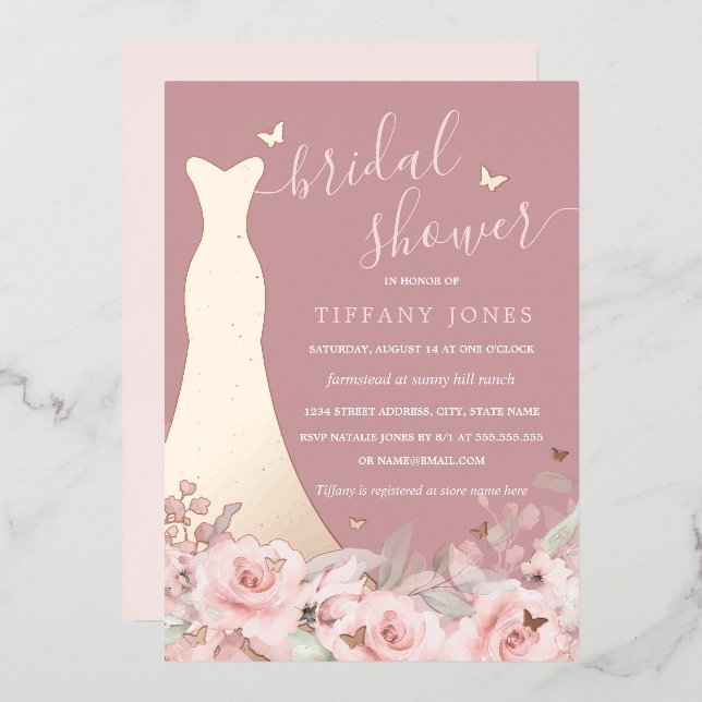 Blush Rose Dress Brautparty Folieneinladung (Vorderseite/Rückseite)