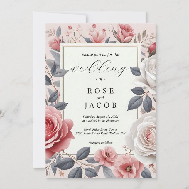 Blush Rose Einladung zur Hochzeit (Vorderseite)