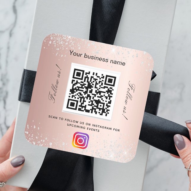 Blush-Rose-Firmenname qr-Codeinstagramm Quadratischer Aufkleber (Von Creator hochgeladen)
