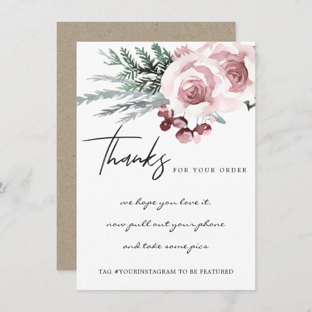 BLUSH ROSE FLORAL BERRY CORPORATE Business LOGO Dankeskarte (Vorne/Hinten)