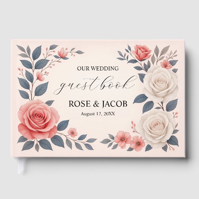 Blush Rose Floral Wedding Guest Book Gästebuch (Vorderseite)