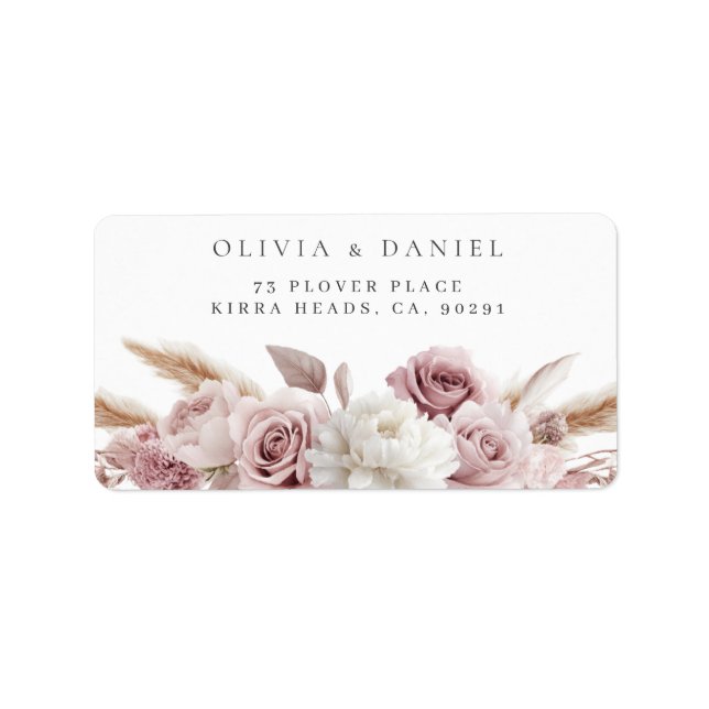 Blush Rose Floral Wedding Return Address Label Adressaufkleber (Vorne)