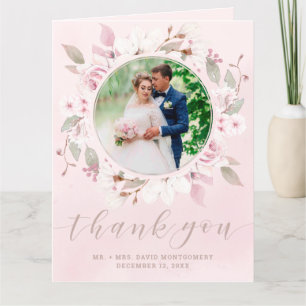 Blush Rose Floral Wreath Wedding Photo Thank You Dankeskarte