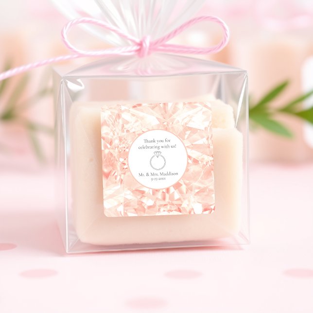 Blush Rose Gemstone Illusion Hochzeit Quadratischer Aufkleber (Von Creator hochgeladen)