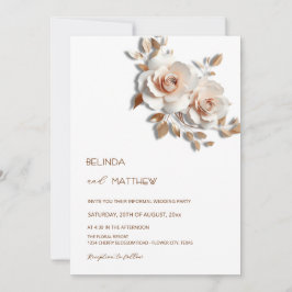 Blush  Rose Gold 3D Flowers Simple Einladung