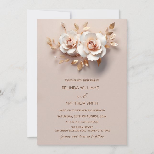 Blush  Rose Gold 3D Flowers Simple Einladung (Vorderseite)