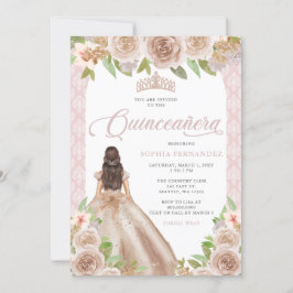Blush Rose Gold Blumenprinzessin Tiara Quinceañera Einladung