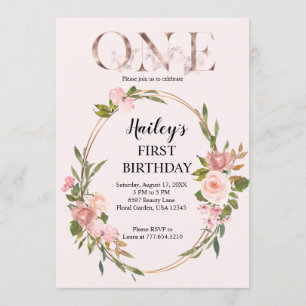 Blush & Rose Gold Blumenzwiebeln Erstgeburt Einladung