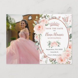 Blush Rose Gold Butterfliegen Quinceañera Ankündigungspostkarte