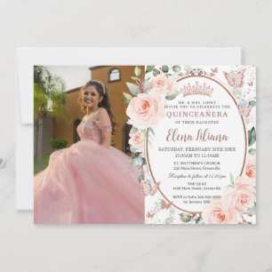 Blush Rose Gold Butterfliegen Quinceañera Einladung