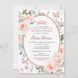 Blush Rose Gold Butterfliegen Quinceañera Einladung