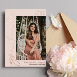 Blush Rose Gold Calligraphy Foto Abschluss Folieneinladung