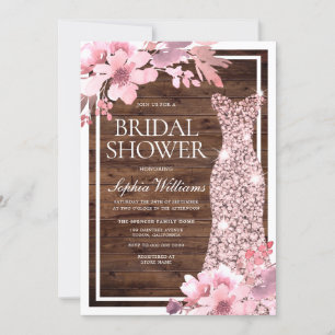 Blush Rose Gold Dress Rustikales Brautparty Einladung