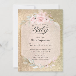 Blush Rose Gold Floral Baby Dusche Einladung