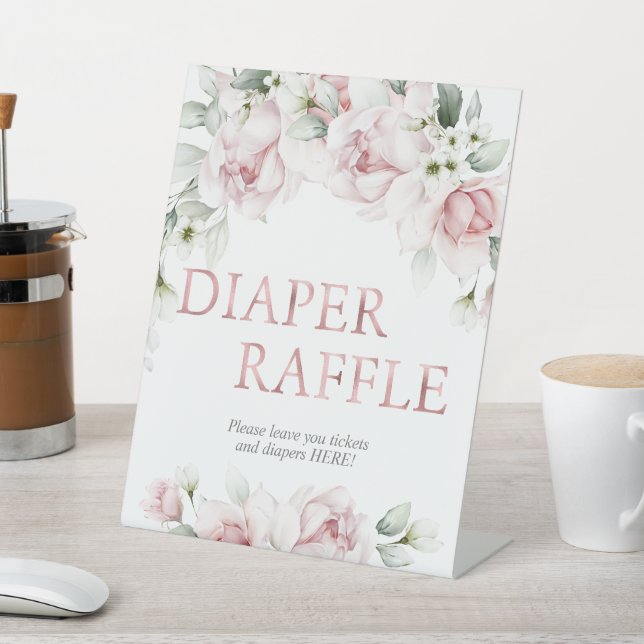 Blush & Rose Gold Floral Diaper Raffel-Zeichen Sockelschild (In SItu)
