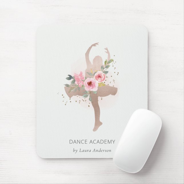 Blush Rose Gold Floral Girl Dancer Academy Mousepad (Mit Mouse)
