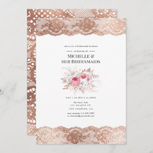 Blush & Rose Gold Floral & Lace Bridesmaid's Lunch Einladung