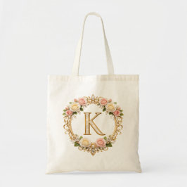 Blush Rose Gold Floral Monogram Letter K Wedding Tragetasche