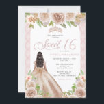 Blush Rose Gold Floral Prinzessin Tiara Sweet 16 Einladung<br><div class="desc">Blush Rose Goldene BlumenPrinzessin Tiara Sweet 16 Einladung</div>