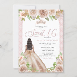 Blush Rose Gold Floral Prinzessin Tiara Sweet 16 Einladung
