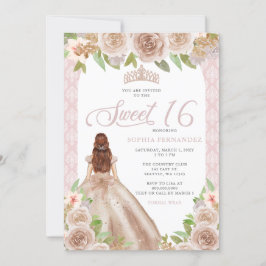Blush Rose Gold Floral Prinzessin Tiara Sweet 16 Einladung