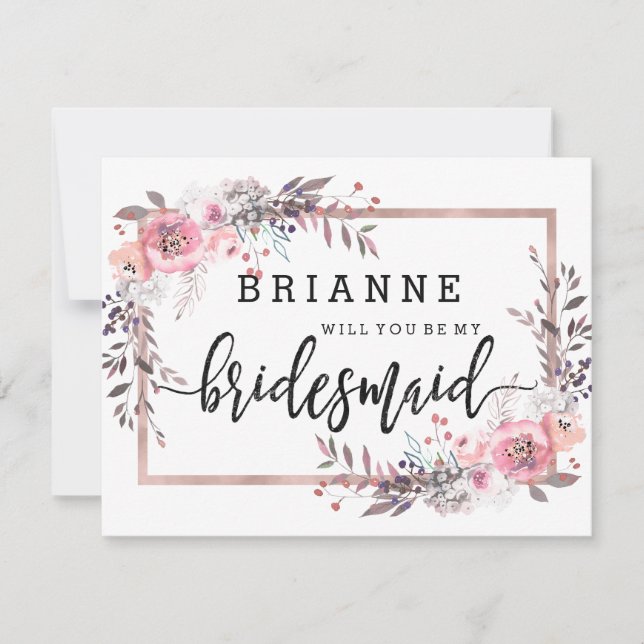 Blush & Rose Gold Gerahmt werden Sie meine Bridesm Einladung (Vorderseite)