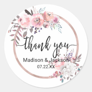 Blush & Rose Gold Gerahmte Aquarellfarbe Gastgesch Runder Aufkleber