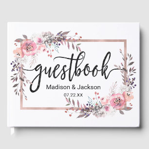 Blush & Rose Gold Gerahmte Blumenzange Gästebuch