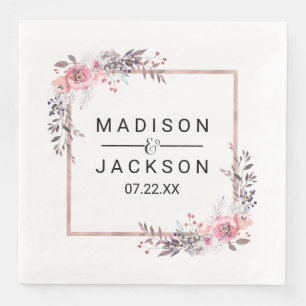 Blush & Rose Gold Gerahmte Blumenzange Serviette