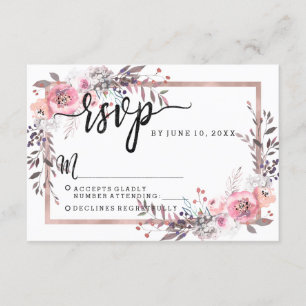 Blush & Rose Gold Gerahmte Hochzeitsreaktion RSVP Karte