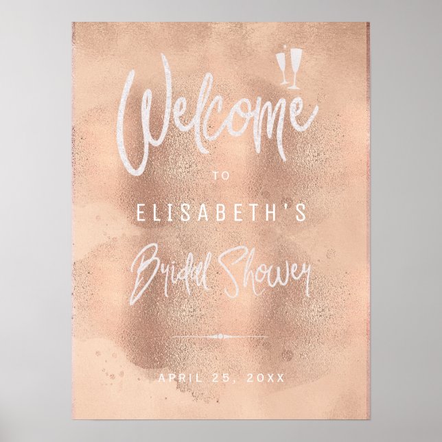 Blush Rose Gold Glitzer Brautparty Begrüßungszeich Poster (Vorne)
