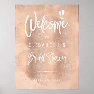 Blush Rose Gold Glitzer Brautparty Begrüßungszeich Poster