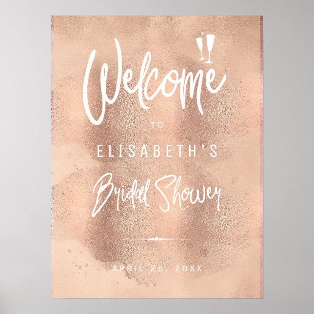Blush Rose Gold Glitzer Brautparty Begrüßungszeich Poster (Vorne)