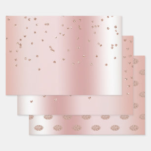 Blush Rose Gold Glitzer Confetti Kisses Hearts Geschenkpapier Set