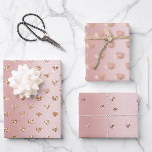 Blush Rose Gold Glitzer Herzen Kisses Geschenkpapier Set