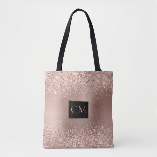 Blush Rose Gold Glitzer Metallic Monogramm (Vorderseite)