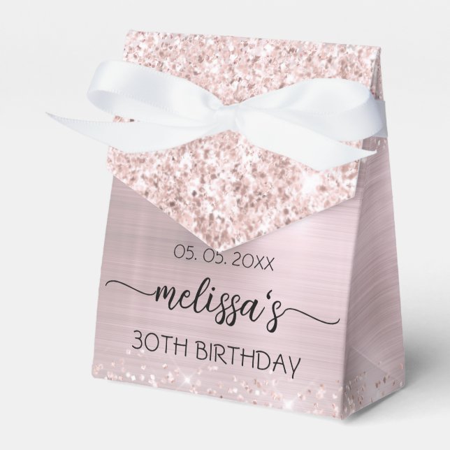 Blush Rose Gold Glitzer Monogram Name Geschenkschachtel (Vorderseite)