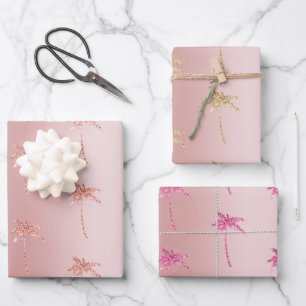 Blush Rose Gold Glitzer Palmen Geschenkpapier Set