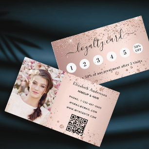 Blush Rose Gold Glitzer qr Foto Business Treuekarte