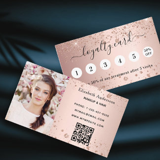 Blush Rose Gold Glitzer qr Foto Business Treuekarte