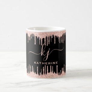 Blush Rose Gold Glitzer Tropfen 2 Monogramm-Skript Kaffeetasse