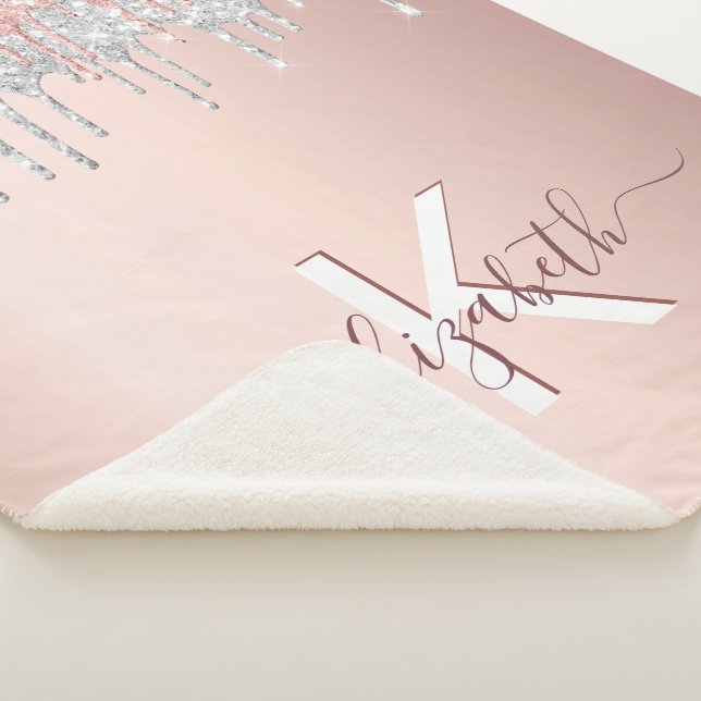 Blush Rose Gold Glitzer Tropfen Silber Sherpadecke (3/4)