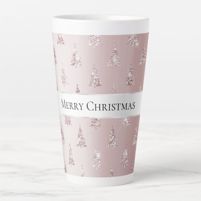 Blush Rose Gold Glitzer Weihnachtsbäume Milchtasse (Vorderseite)