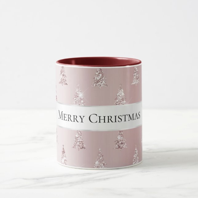 Blush Rose Gold Glitzer Weihnachtsbäume Tasse (Zentrum)
